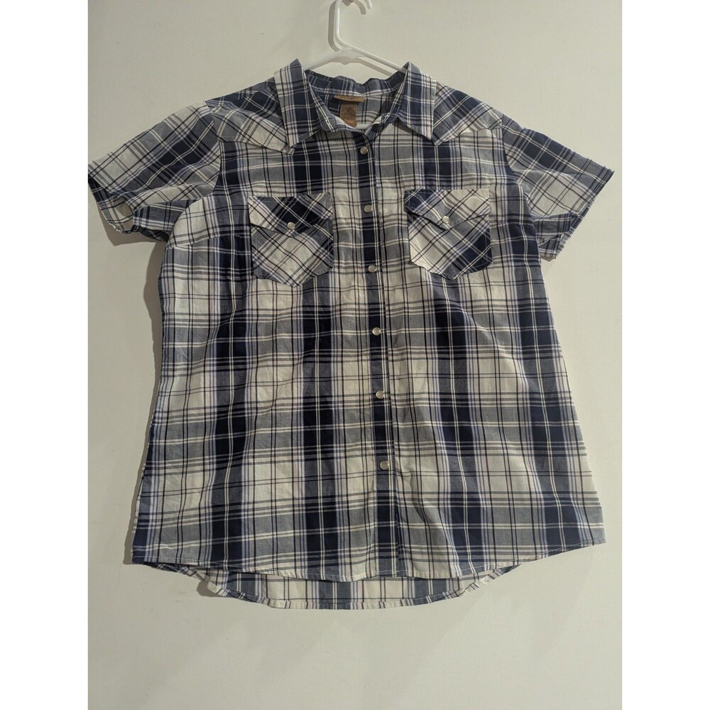 Wrangler Shirt Men Black Size XL Casual Pearl Snap Western Plaid Cowboy VTG